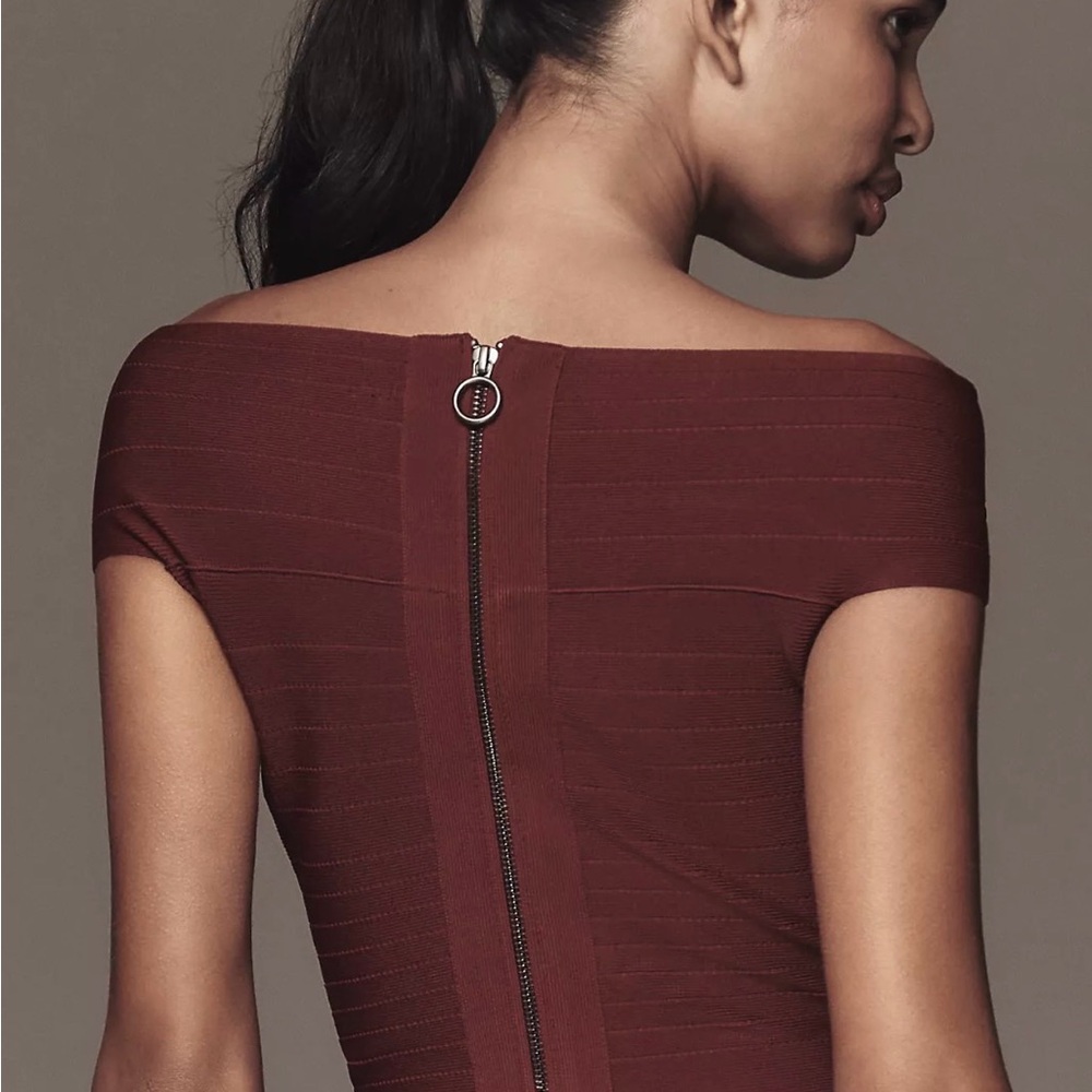 Anthropologie Off Shoulder Burgundy Bodycon Top - Picture 4 of 4